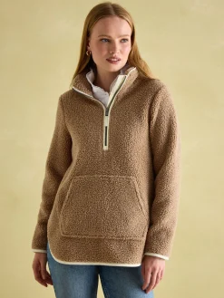 Aldeburgh Tan Brown Quarter Zip Fleece<Joules Hot
