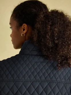 Allendale Navy Blue Showerproof Diamond Quilted Coat<Joules Online