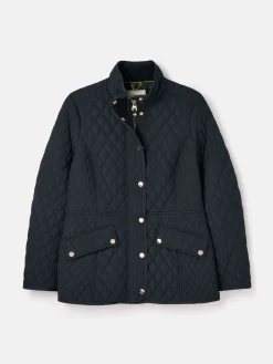 Allendale Navy Blue Showerproof Diamond Quilted Coat<Joules Online