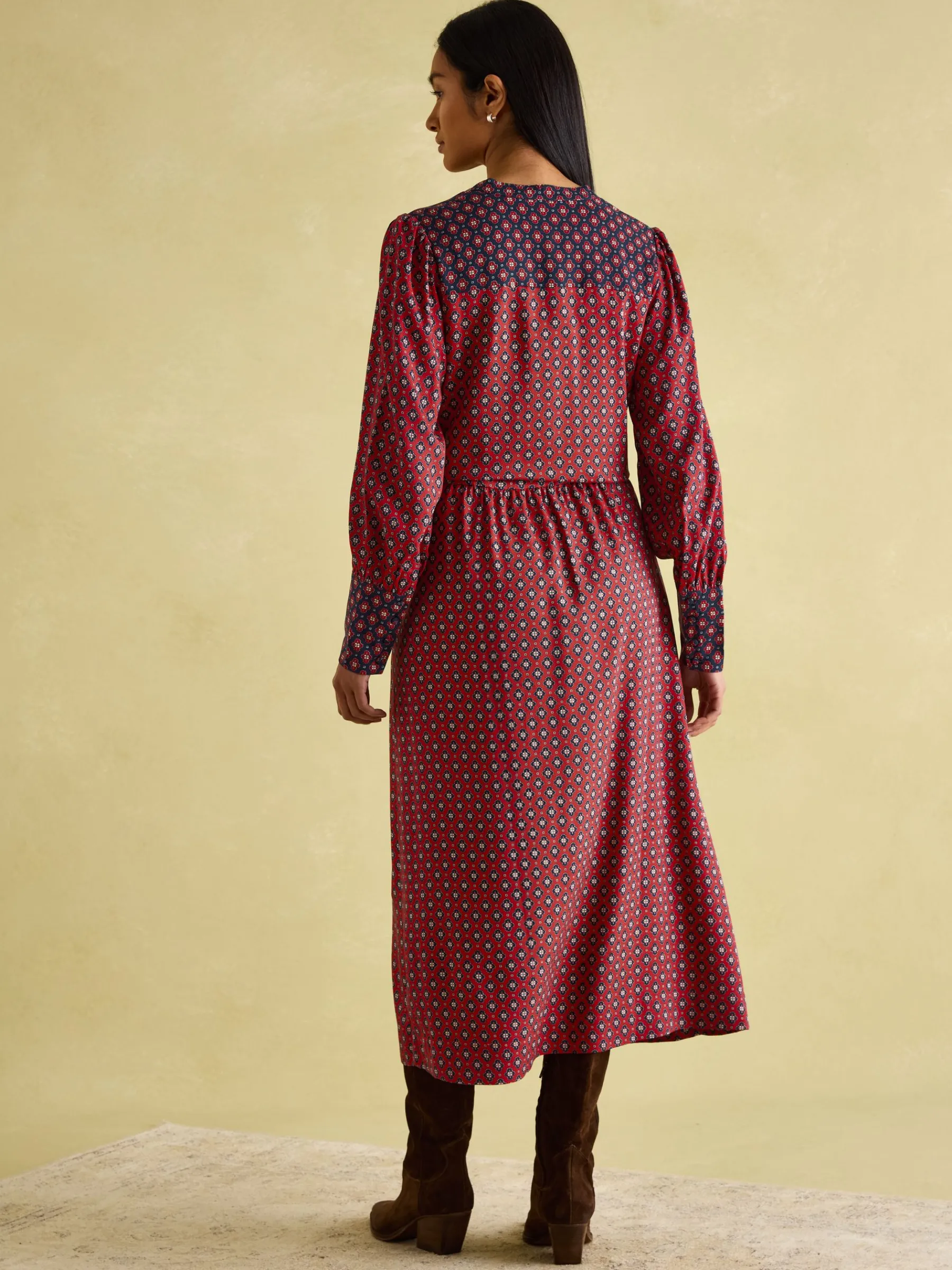 Aster Red and Navy Tie Waist Midi Dress<Joules Outlet