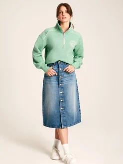 Button Front Denim Midi Skirt<Joules Outlet