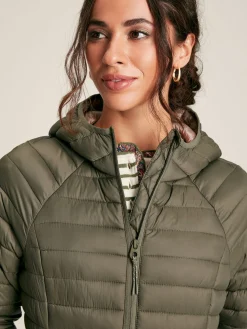 Bramley Khaki Green Showerproof Long Packable Padded Coat<Joules Sale