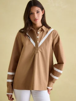 Brinley Tan Brown Cotton Deck Shirt<Joules New