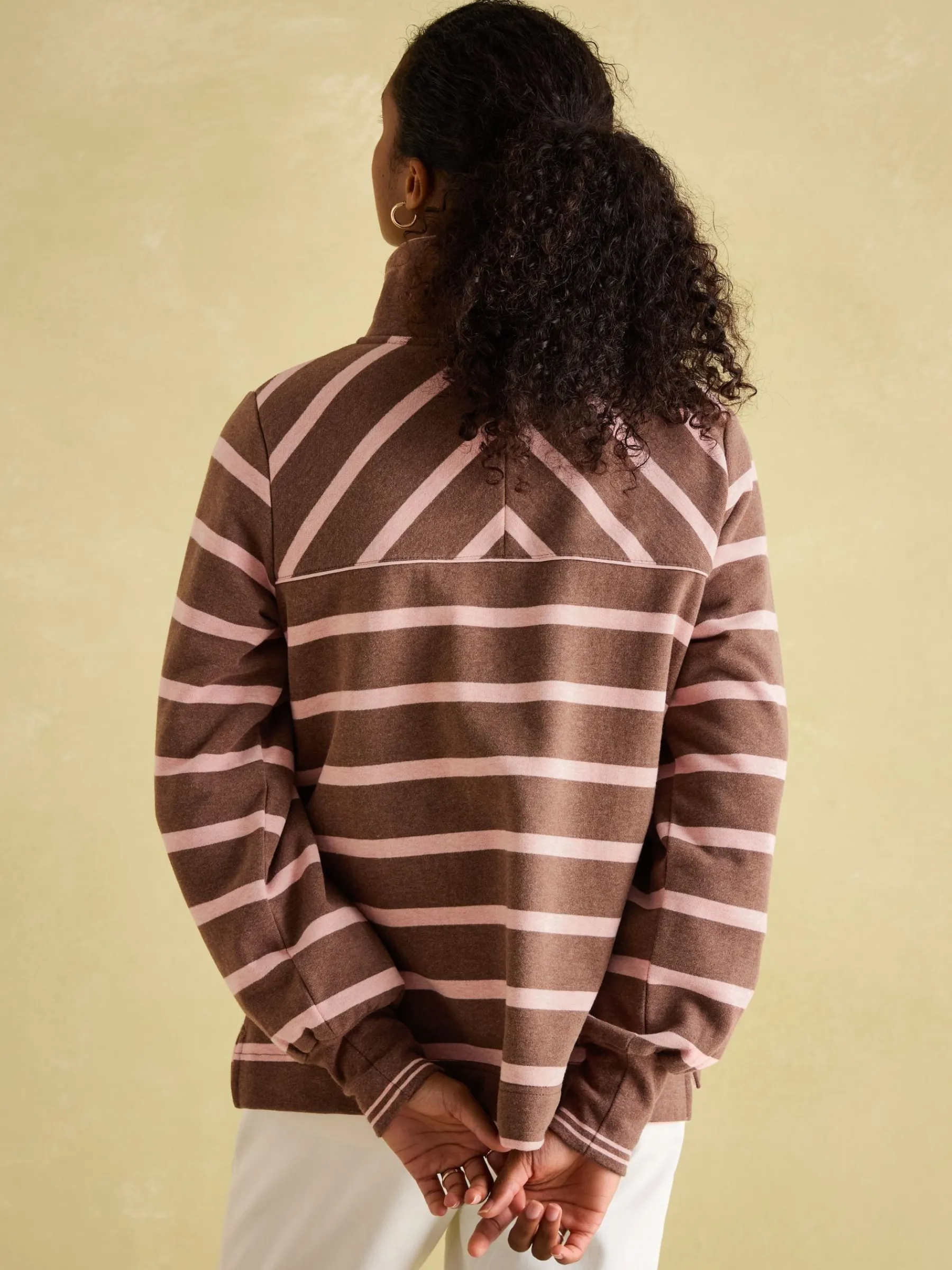 Burnham Chocolate Brown pink Funnel Neck Quarter Zip Sweatshirt<Joules Outlet