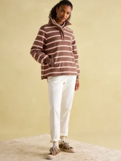 Burnham Chocolate Brown pink Funnel Neck Quarter Zip Sweatshirt<Joules Outlet