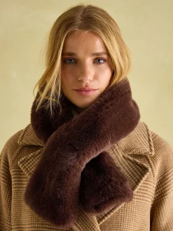 Callcott Chocolate Brown Faux Fur Scarf<Joules Sale