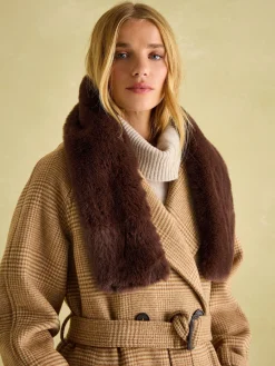 Callcott Chocolate Brown Faux Fur Scarf<Joules Sale