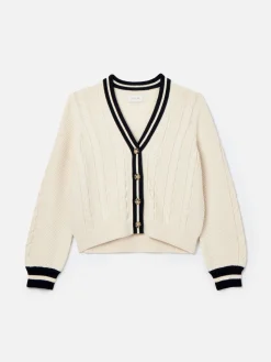 Centre Court Cream & Navy Button Through Cable Knit Cardigan<Joules Best