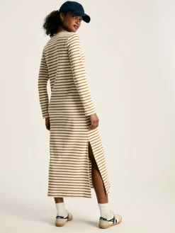 Cleo Tan Brown Striped Long Sleeve Jersey Midi Dress<Joules Sale