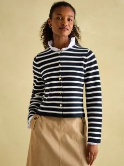 Constance Navy & White Striped Cotton Cardigan<Joules Clearance