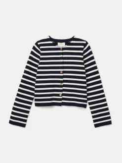 Constance Navy & White Striped Cotton Cardigan<Joules Clearance