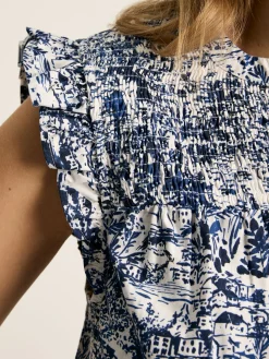 Cynthia Blue on White Cotton Blouse<Joules Sale
