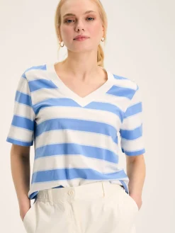 Darcey Blue Stripe V-Neck T-Shirt<Joules Discount
