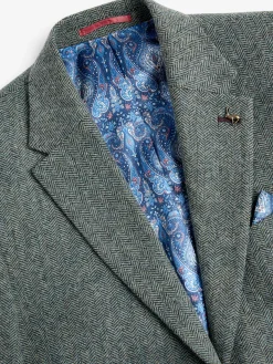 Dark Green Herringbone Texture Slim Fit Blazer<Joules New