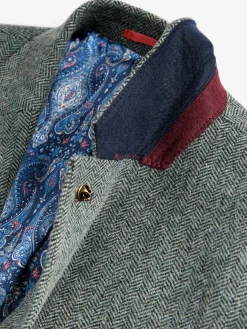 Dark Green Herringbone Texture Slim Fit Blazer<Joules New