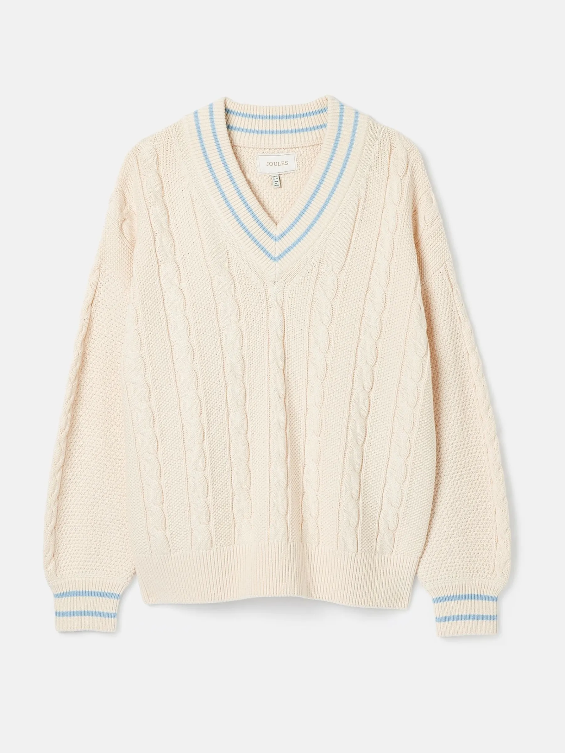 Dibbly Cream & Blue Cable Knit Cricket Jumper<Joules