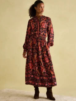 Elena Navy Floral Button Down Maxi Dress<Joules Best