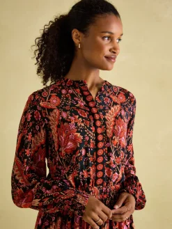 Elena Navy Floral Button Down Maxi Dress<Joules Best