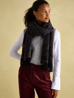Elissa Black & Grey Double-Sided Jacquard Scarf<Joules Online