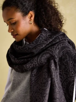 Elissa Black & Grey Double-Sided Jacquard Scarf<Joules Online