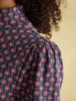 Elizabeth Blue Floral High Neck Jersey Top<Joules