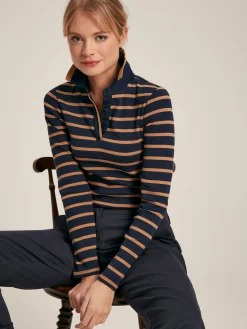 Fairfield Navy & Tan Long Sleeve Ribbed Polo Shirt<Joules Clearance
