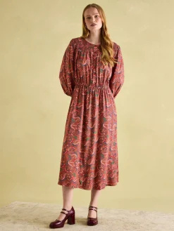 Felicity Red Paisley Smocked Midi Dress<Joules Clearance