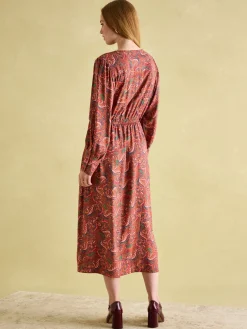 Felicity Red Paisley Smocked Midi Dress<Joules Clearance