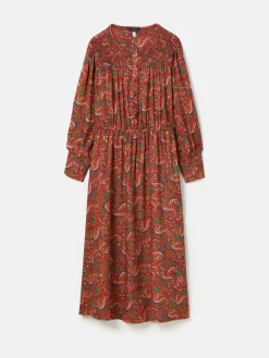 Felicity Red Paisley Smocked Midi Dress<Joules Clearance