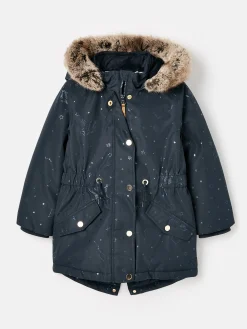Girls' Alix Navy Blue Printed Waterproof Parka Coat<Joules Outlet