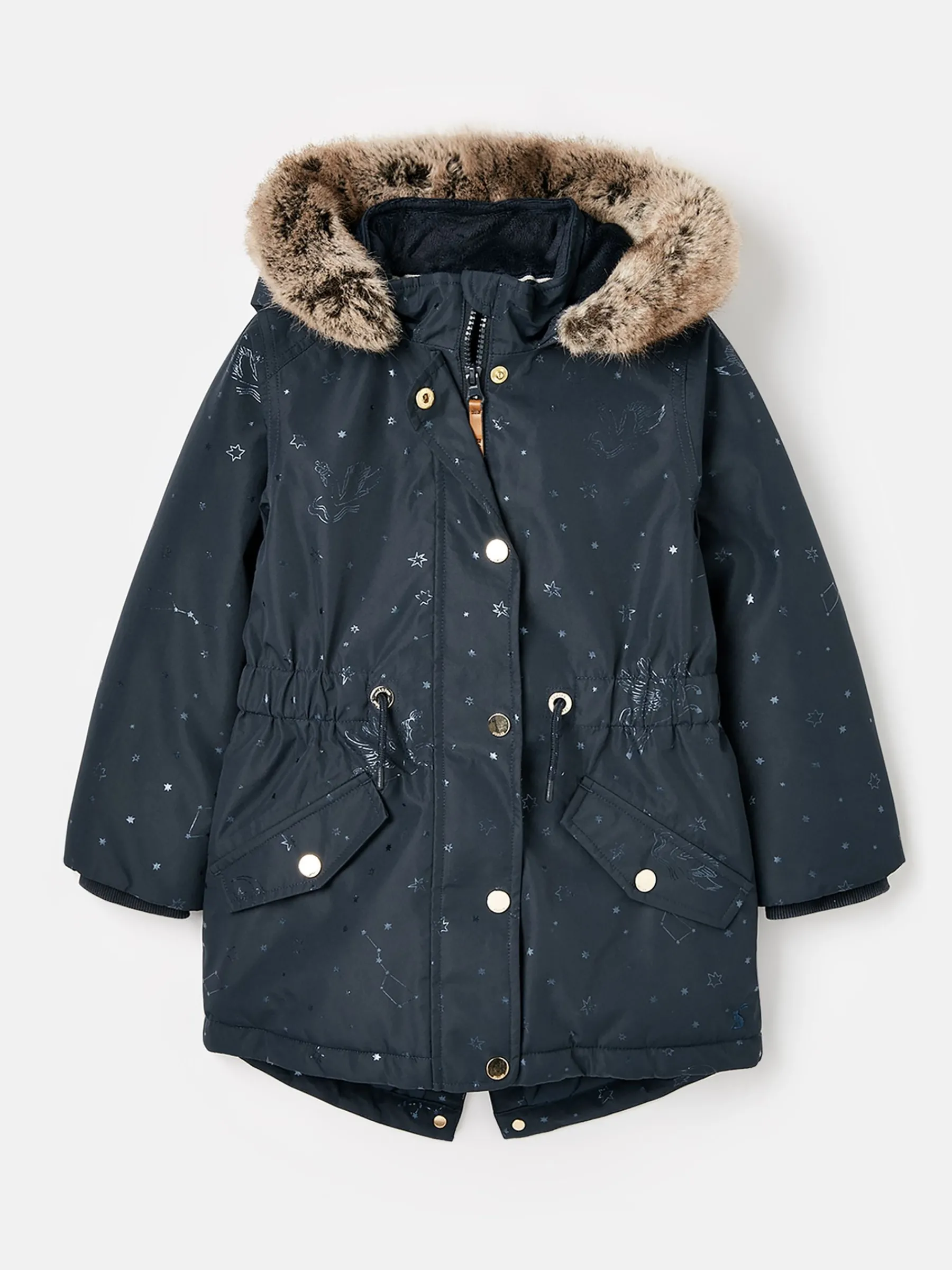 Girls' Alix Navy Blue Printed Waterproof Parka Coat<Joules Outlet