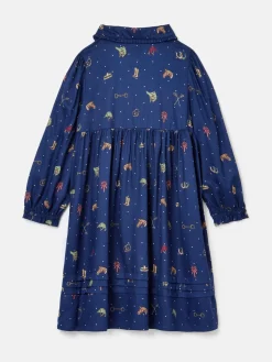 Girls' Ella Navy Print Bow Collar Dress<Joules Outlet
