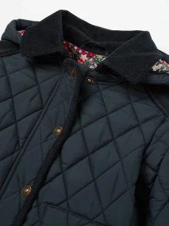 Girls' Marsdale Navy Blue Diamond Quilted Coat With Hood<Joules Discount