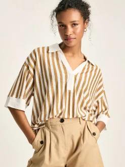 Hadley Tan White Linen Polo Shirt<Joules Outlet