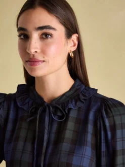 Harper Black Check Pussybow Tie Blouse<Joules Sale