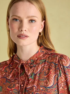 Harper Red Paisley Pussybow Tie Blouse<Joules Best