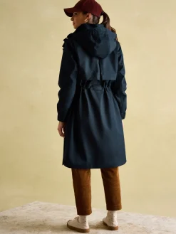 Harpsden Navy Blue Waterproof Long Raincoat with Hood<Joules