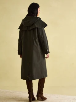 Highbridge Khaki Green Waterproof Longline Coat with Hood<Joules