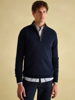 Hillside Navy Blue Quarter Zip Knit Jumper<Joules Discount