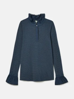 Kate Navy Sparkle Long Sleeve Frilled Neck Top<Joules Clearance