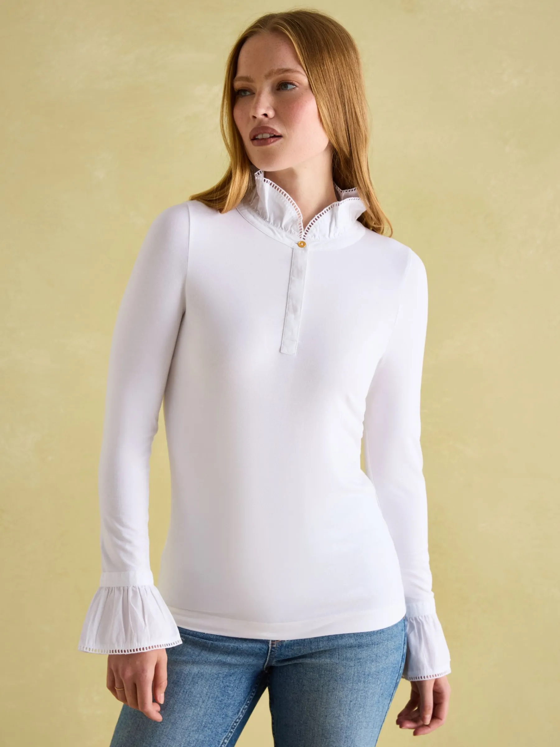 Kate Long Sleeve Frilled Neck Top<Joules Discount