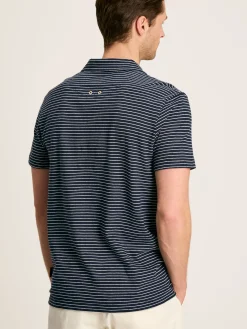Linen Blend Navy Blue Striped Polo Shirt<Joules Outlet