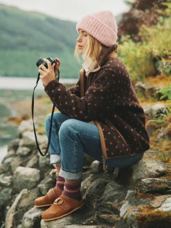 Lottie Chocolate Brown spot Borg Fleece Jacket<Joules Discount