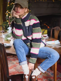 Lottie Multi stripe Borg Fleece Jacket<Joules Outlet