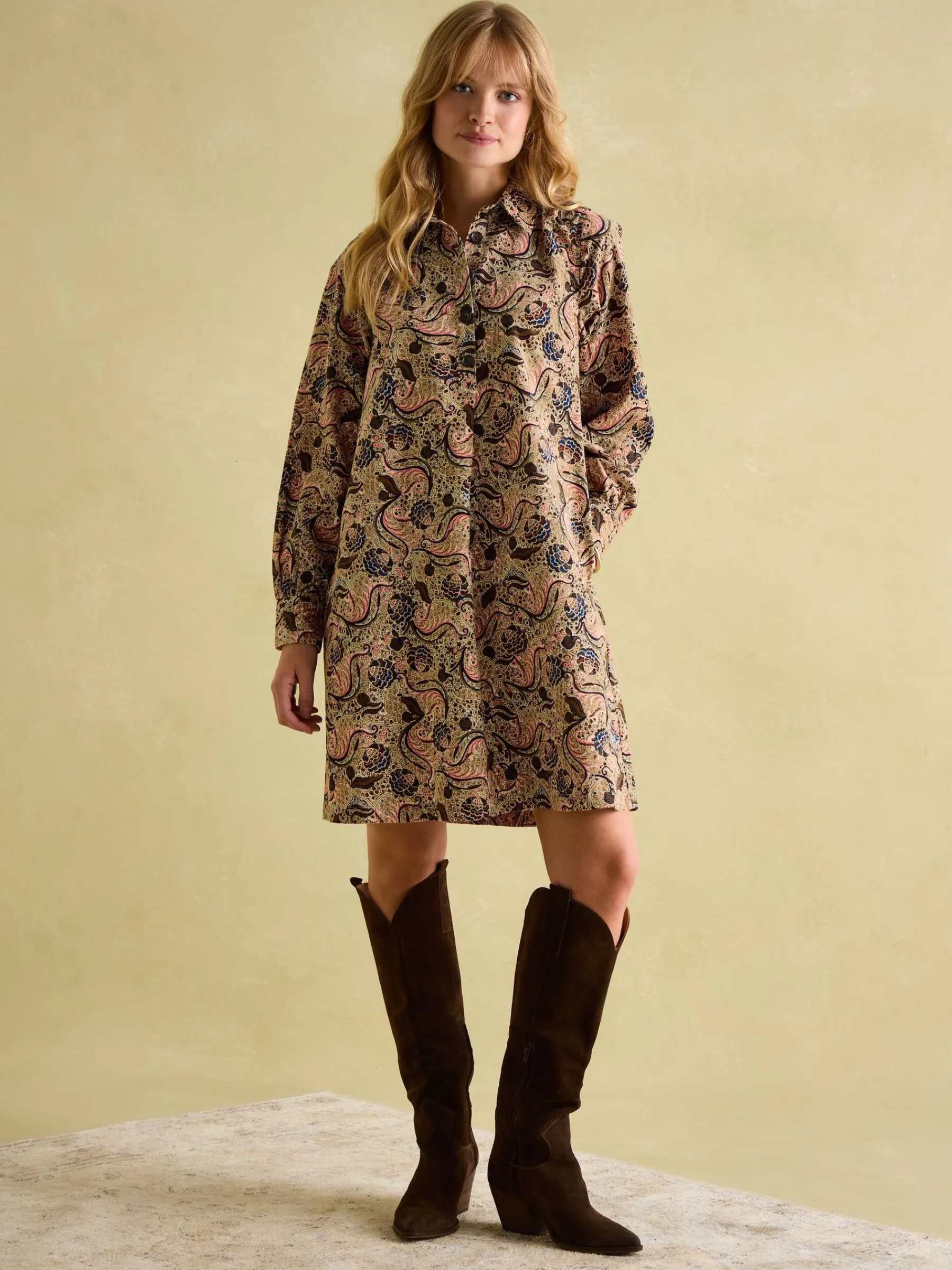 Maple Floral Paisley Corduroy Shirt Dress<Joules Sale