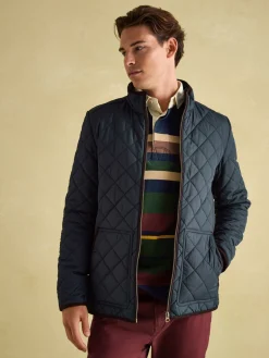 Maynard Navy Blue Diamond Quilted Jacket<Joules Best