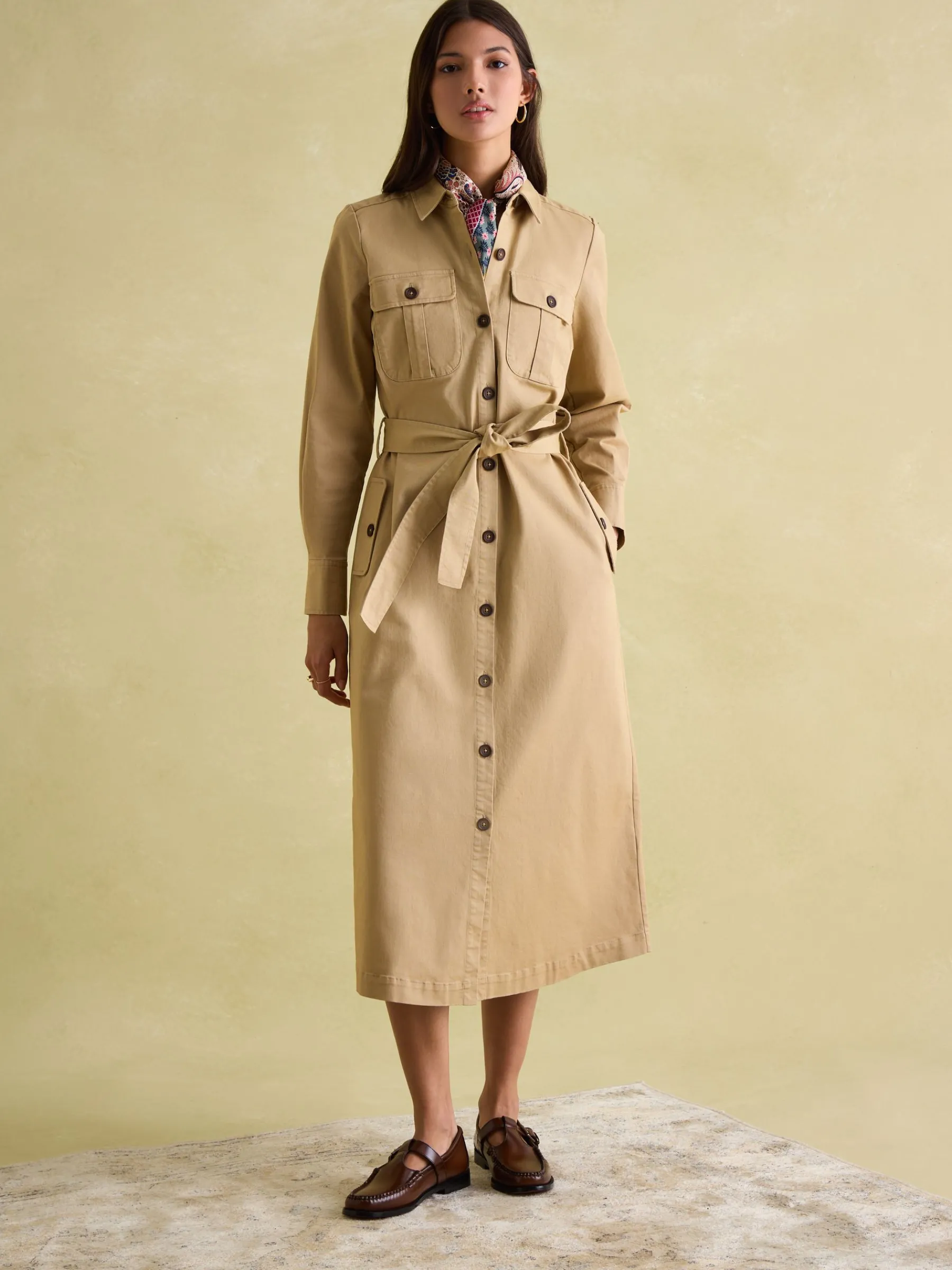 Meredith Tan Brown Midi Shirt Dress<Joules Discount