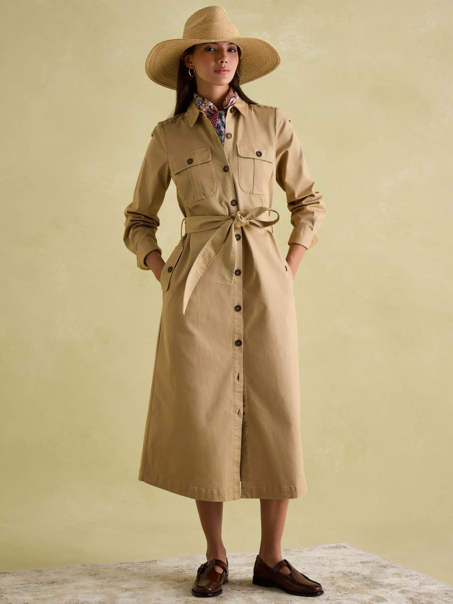 Meredith Tan Brown Midi Shirt Dress<Joules Discount
