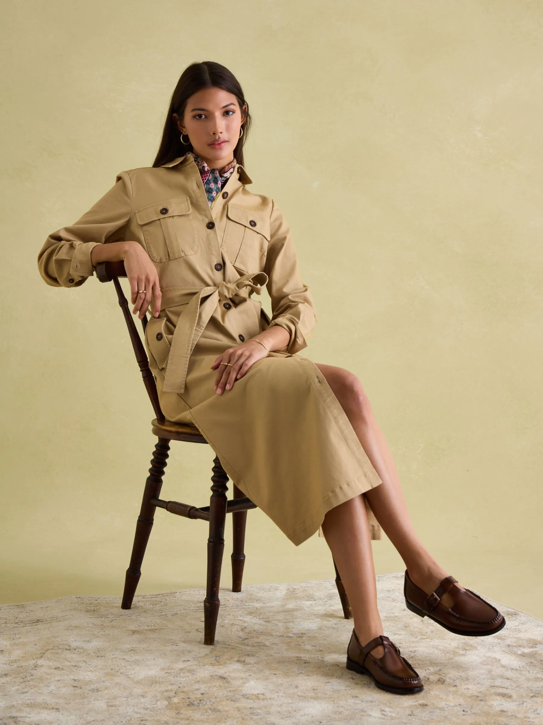 Meredith Tan Brown Midi Shirt Dress<Joules Discount