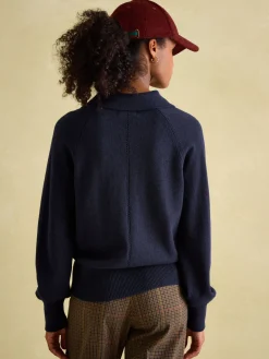 Mia Navy Blue Pointelle Jumper with Open Collar<Joules New